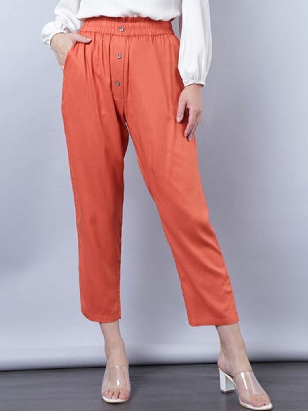 

Aila Women Mid-Rise Cropped Peg Trouser, Rust