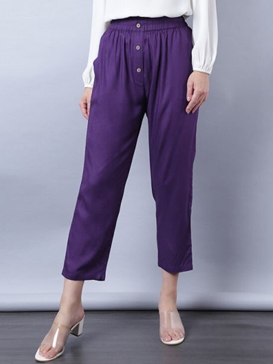 

Aila Women Mid Rise Peg Trousers, Purple