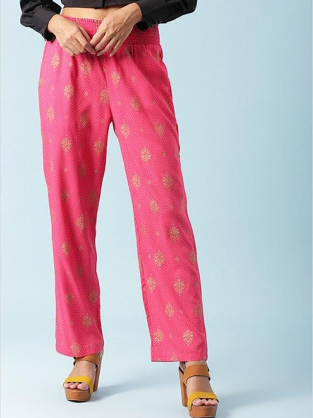 

Aila Women Mid Rise Printed Parallel Trouser, Pink