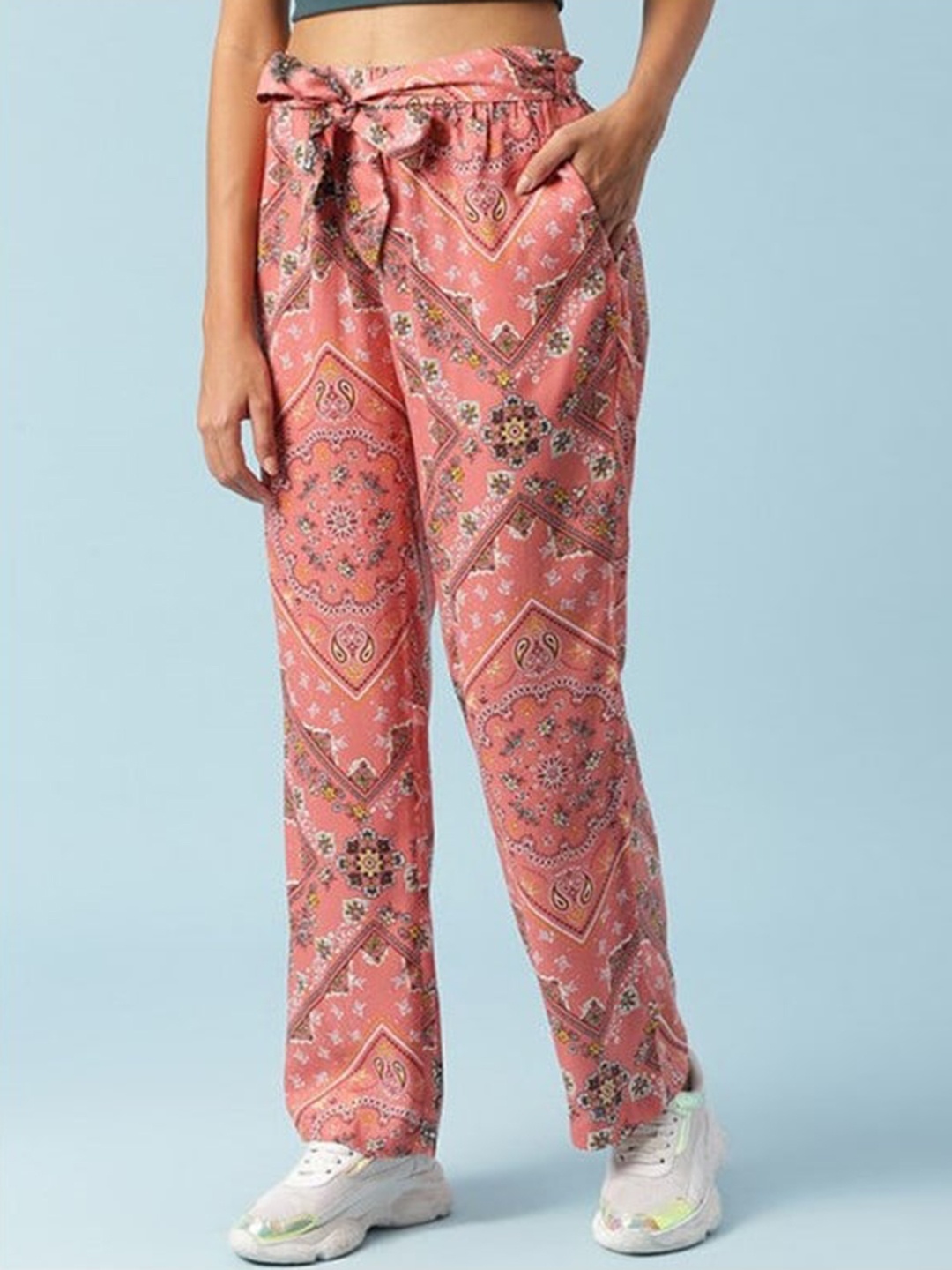 

Aila Women Mid-Rise Floral Printed Trouser, Coral