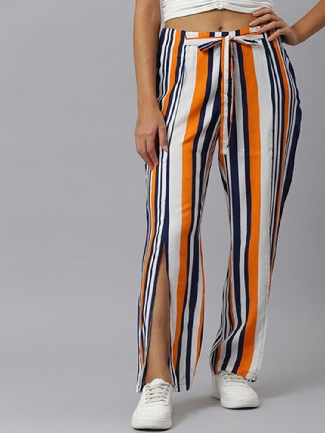 

Aila Women Mid-Rise Striped Trouser, Orange