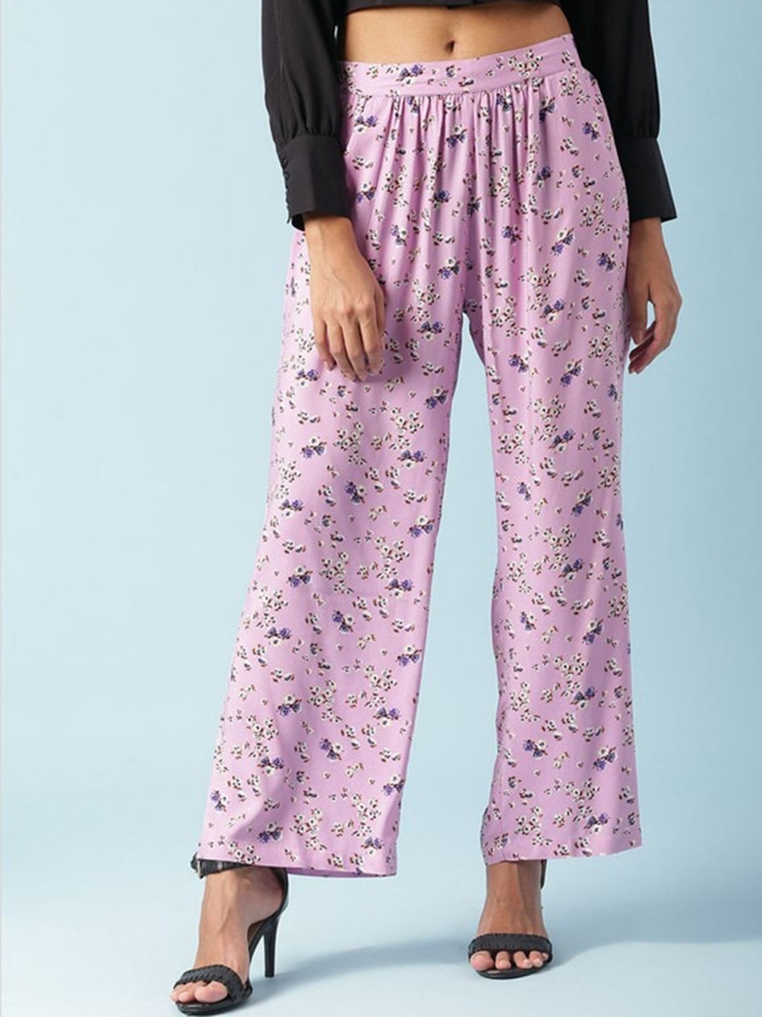 

Aila Women Floral Printed Loose Fit Trousers, Purple