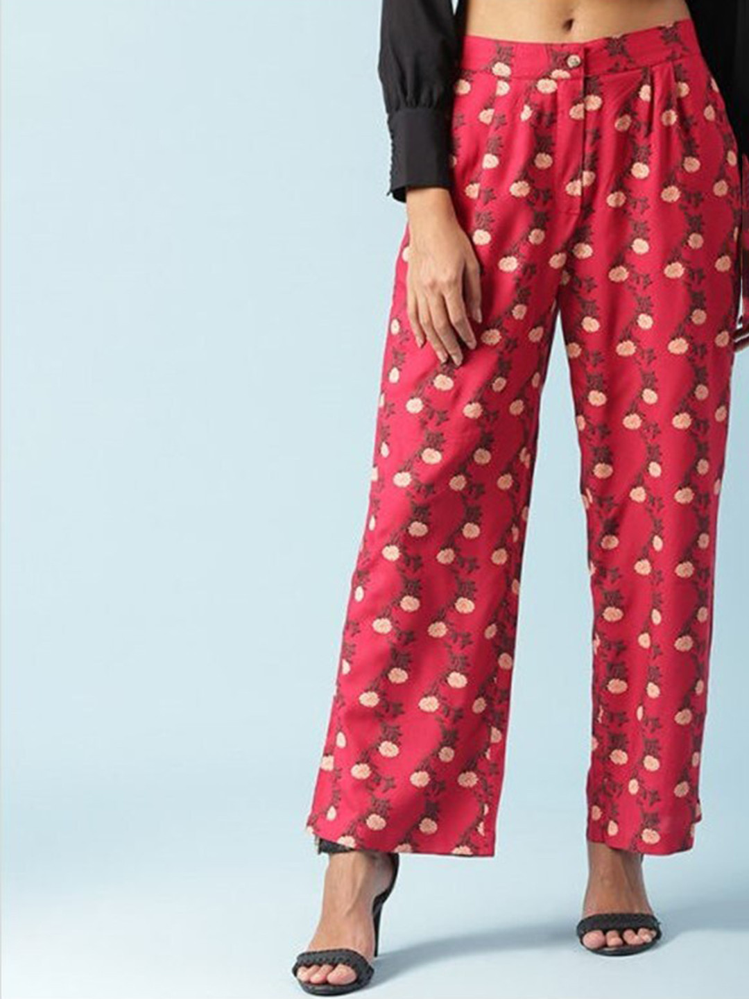 

Aila Women Mid Rise Printed Parallel Trouser, Red