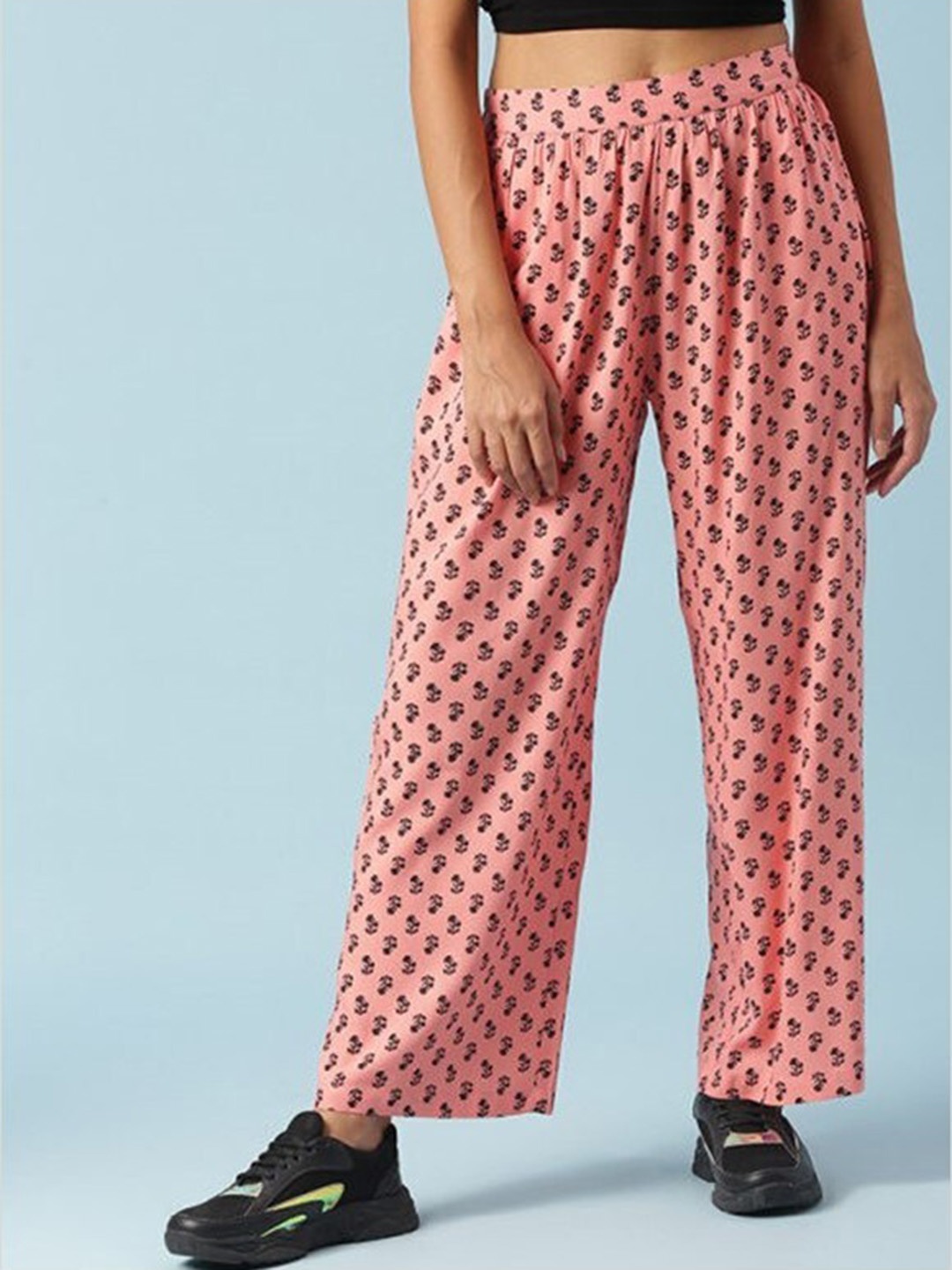 

Aila Women Mid Rise Printed Parallel Trouser, Peach