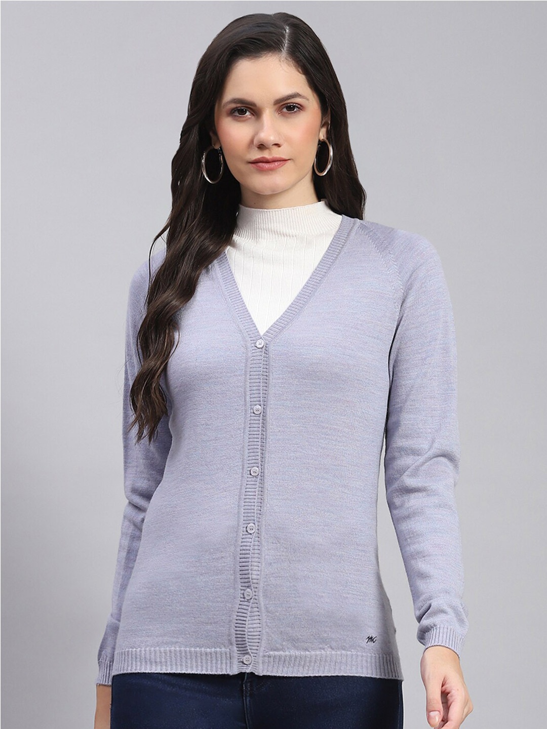 

Monte Carlo V-Neck Long Sleeves Woollen Cardigan Sweater, Blue