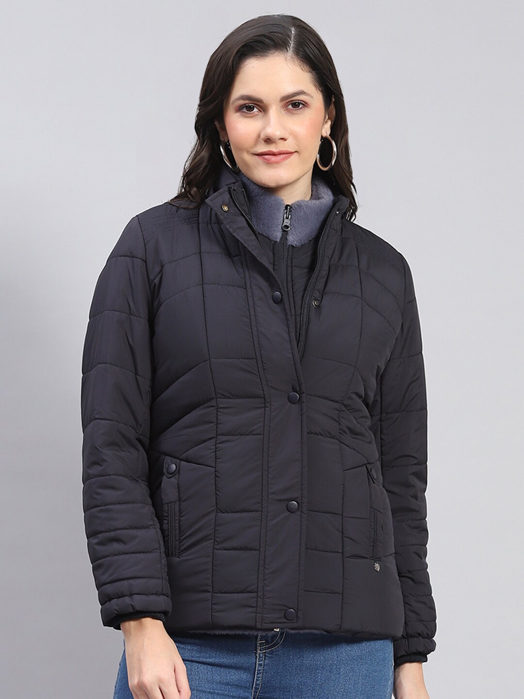 

Monte Carlo Mock Collar Lightweight Puffer Jacket, Navy blue