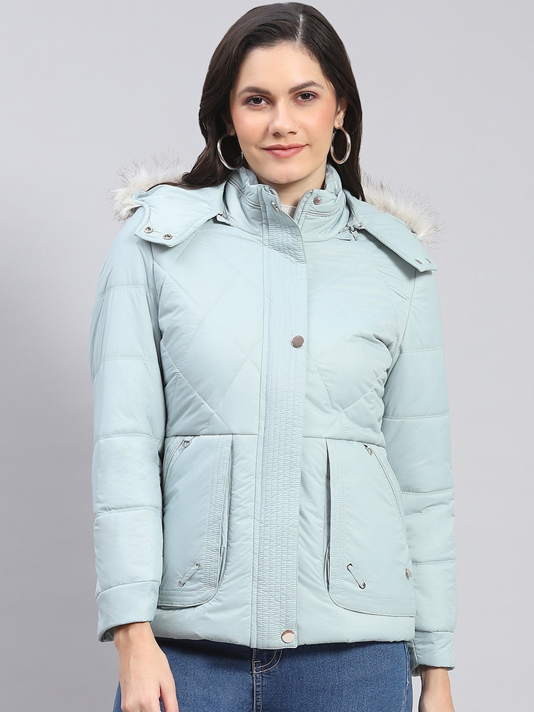 

Monte Carlo Hooded Faux Fur Trim Lightweight Padded Jacket, Sea green