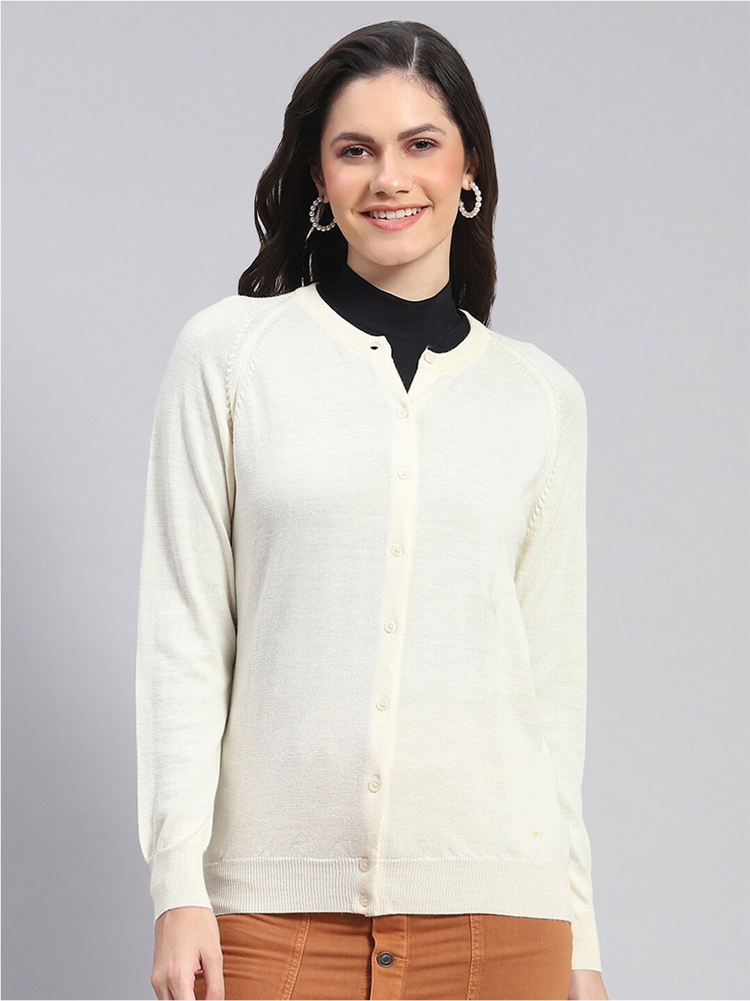 

Monte Carlo Ribbed Woollen Cardigan, Off white