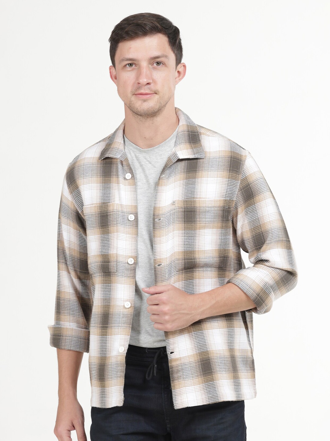 

POE Smart Slim Fit Checked Pure Cotton Casual Shirt, White