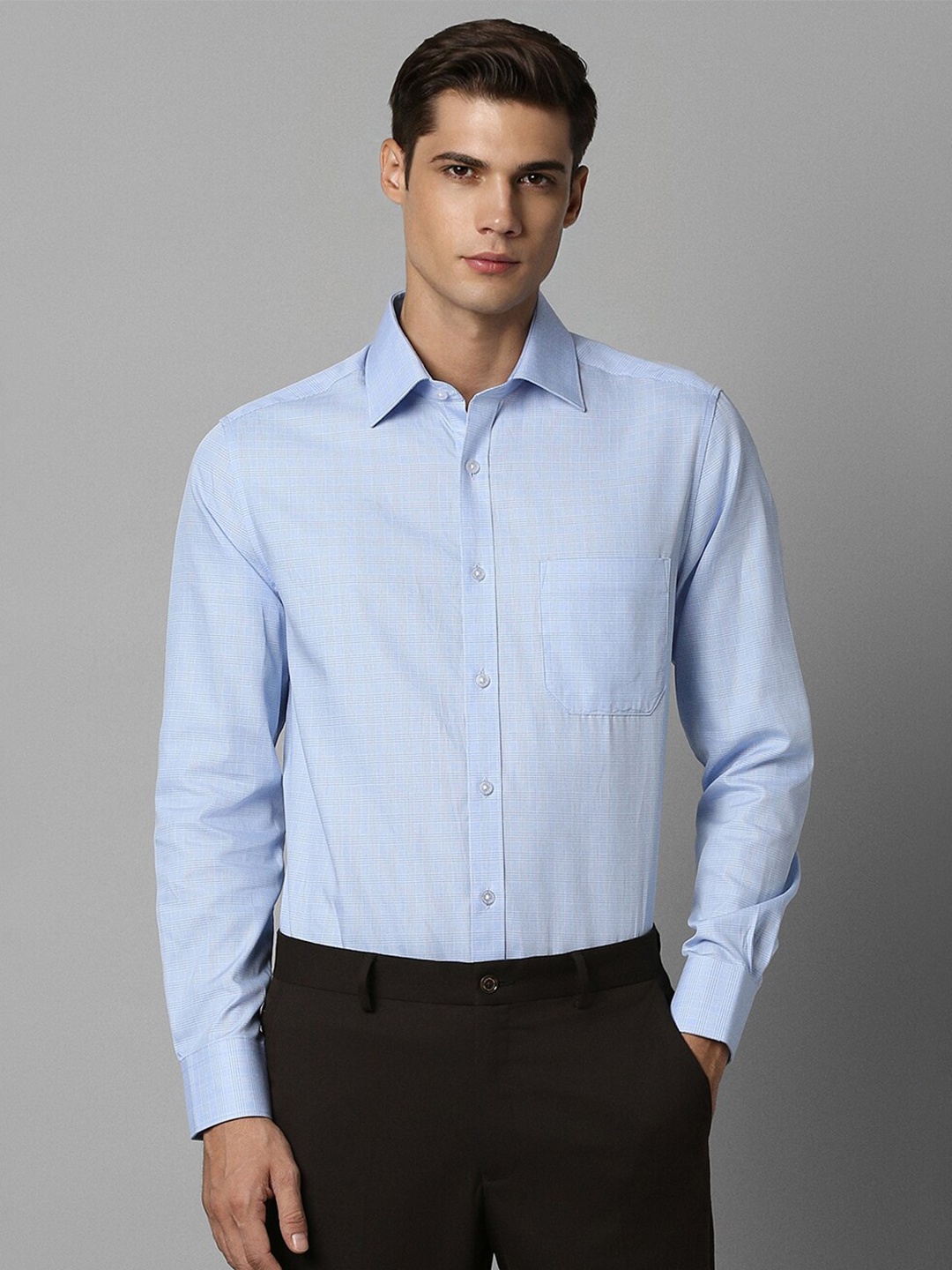 

Louis Philippe Micro Checked Pure Cotton Formal Shirt, Blue