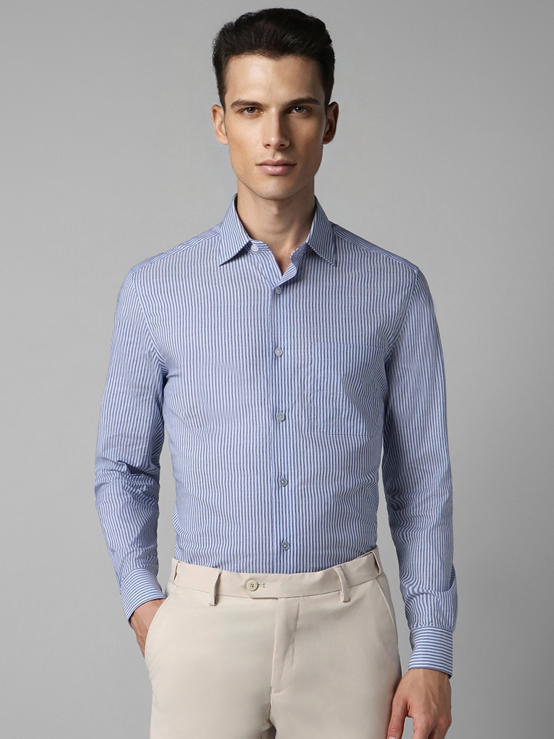 

Louis Philippe Men Blue Striped Formal Shirt