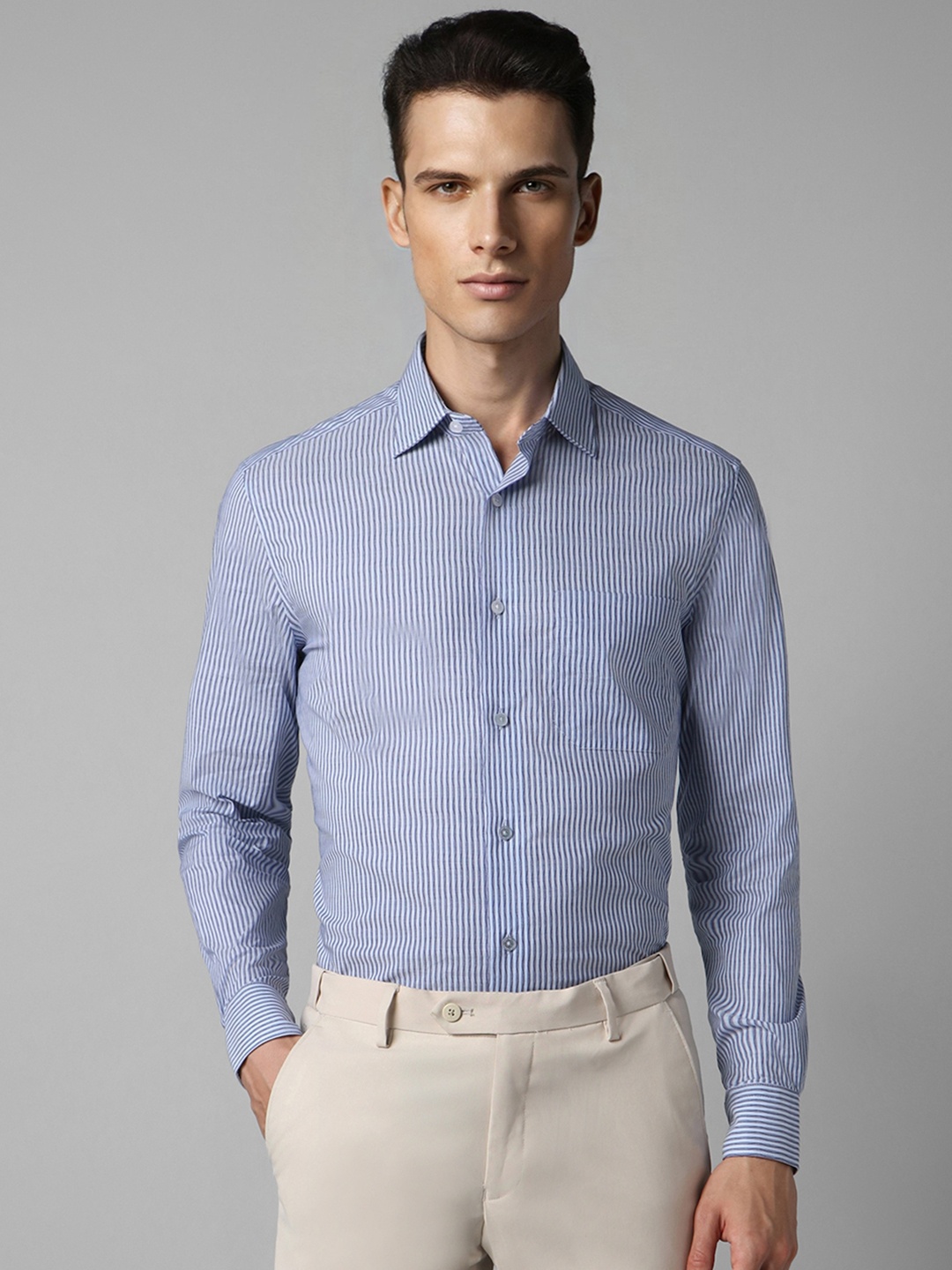 

Louis Philippe Men Blue Striped Formal Shirt