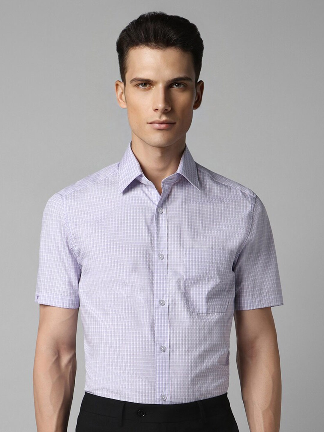 

Louis Philippe Classic Fit Micro Checked Spread Collar Cotton Formal Shirt, Purple