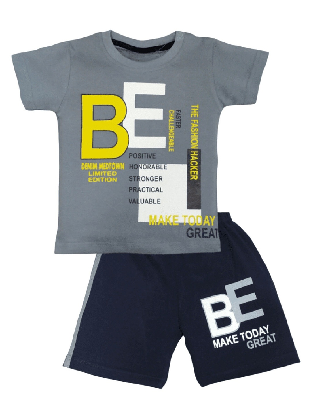 

BAESD Infants Typography Printed Pure Cotton T-shirt with Shorts, Grey