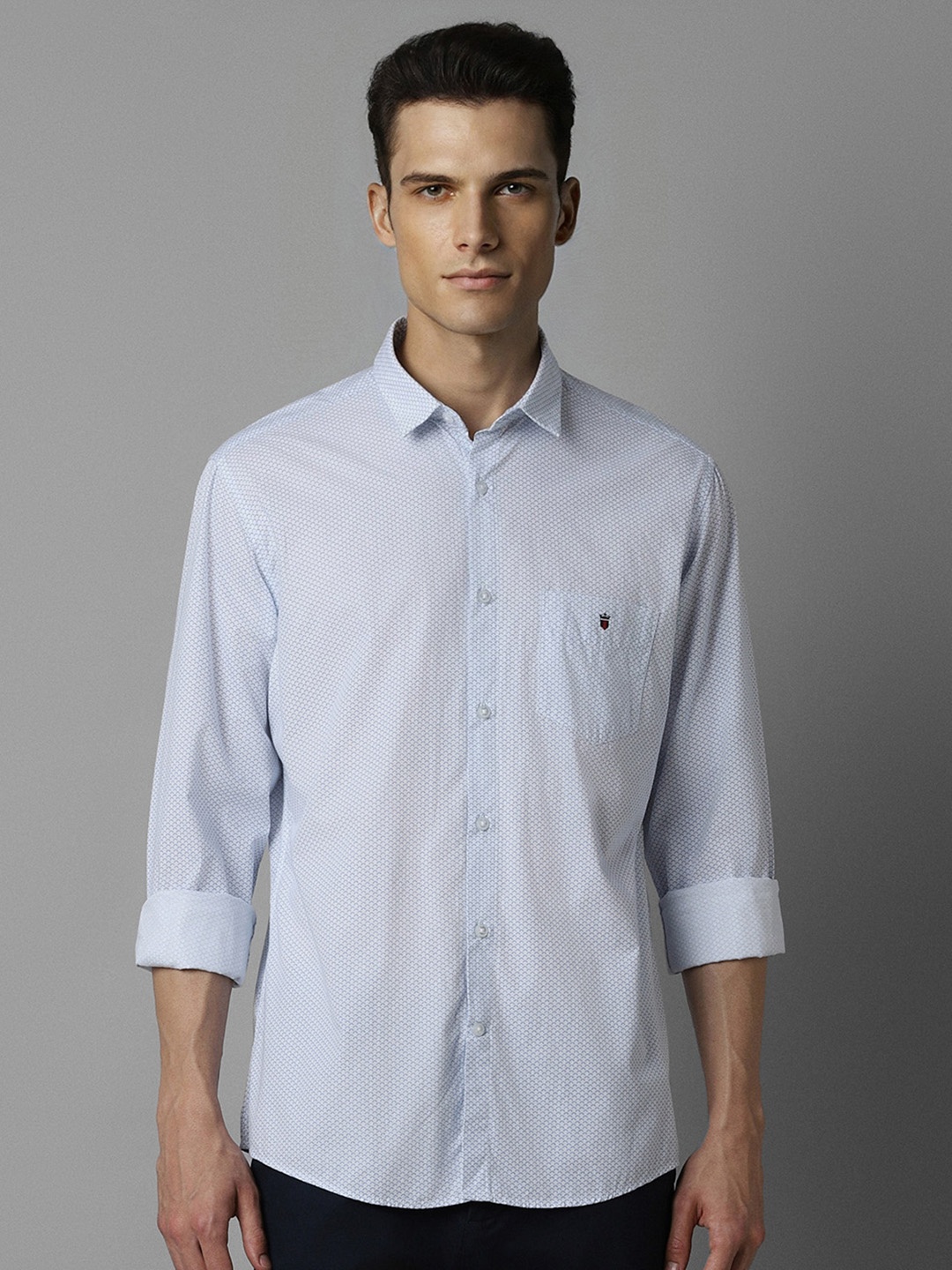 

Louis Philippe Sport Slim Fit Long Sleeves Spread Collar Cotton Printed Casual Shirt, Blue
