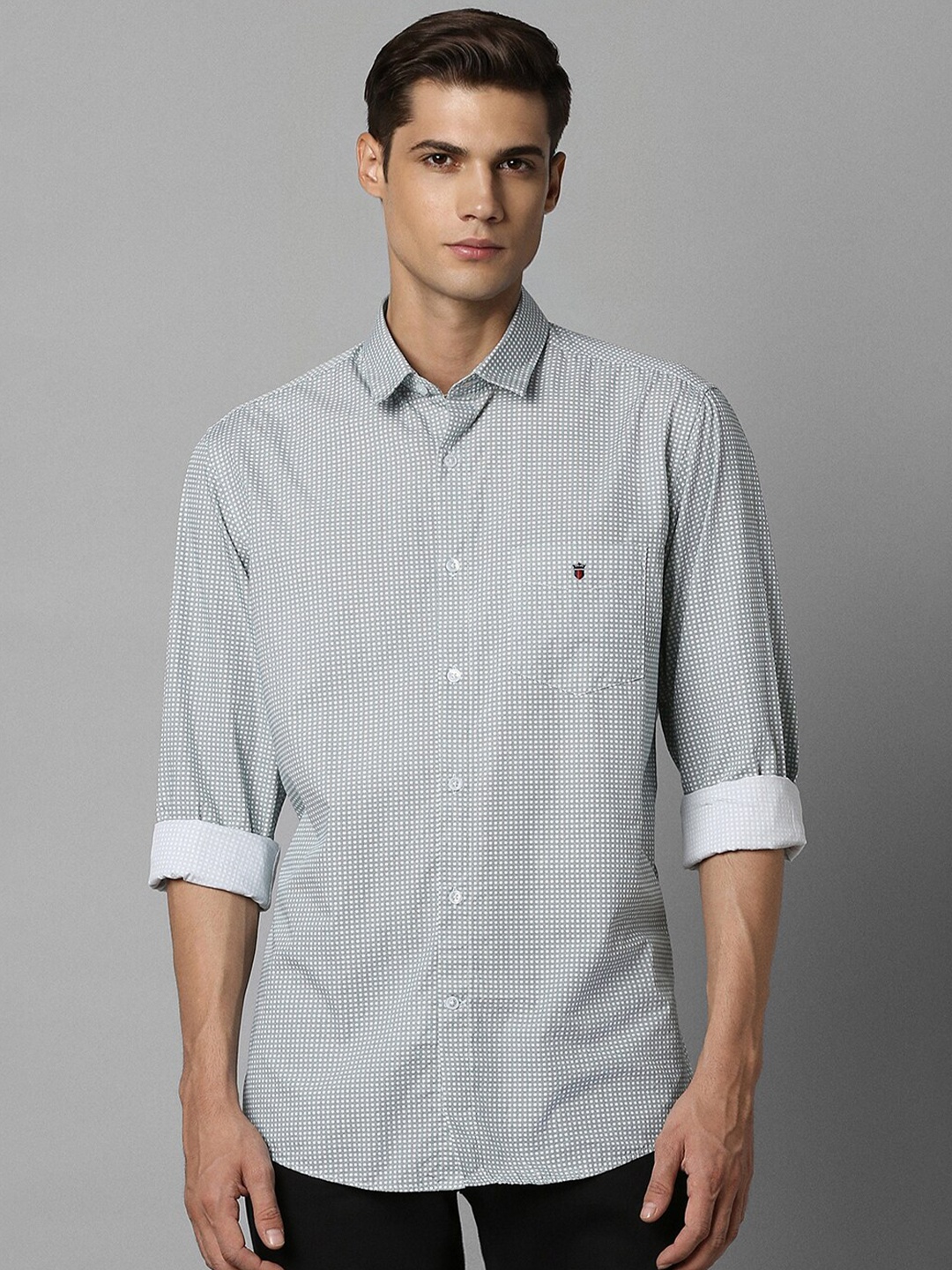 

Louis Philippe Sport Slim Fit Micro Checked Casual Shirt, Grey
