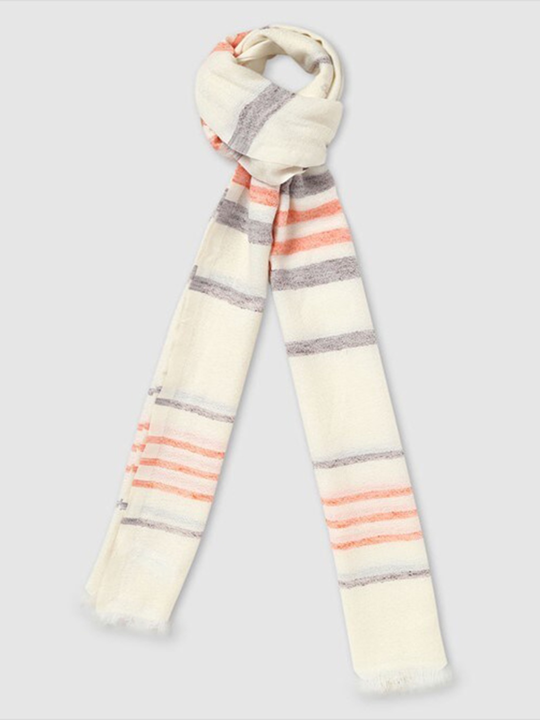 

Aila Women Striped Scarf, Off white
