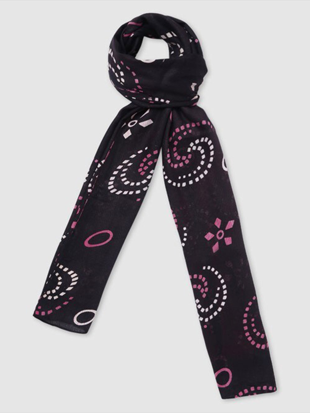 

Aila Women Geometric Printed Scarf, Black