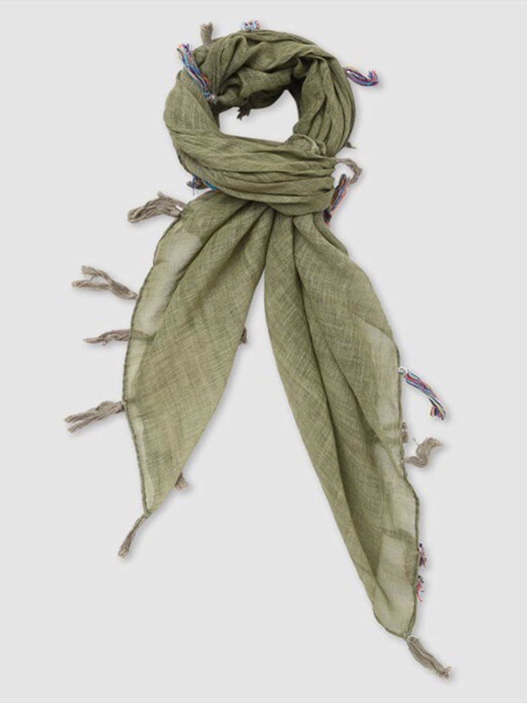 

Aila Tasselled Details Cotton Scarf, Green