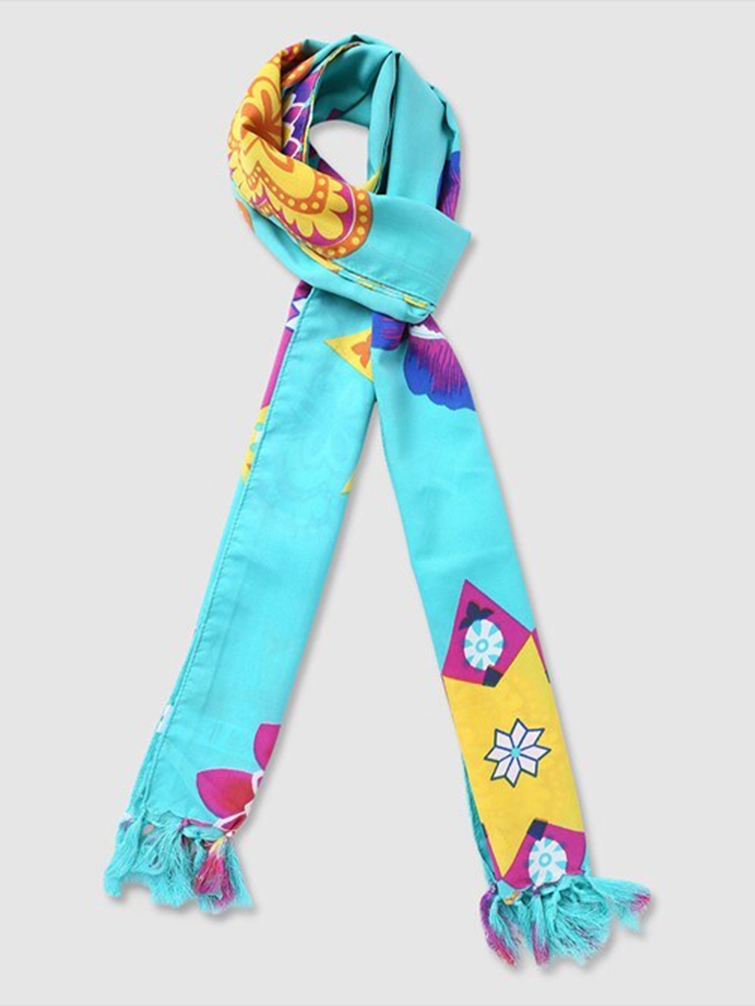 

Aila Printed Tasselled Scarf, Blue