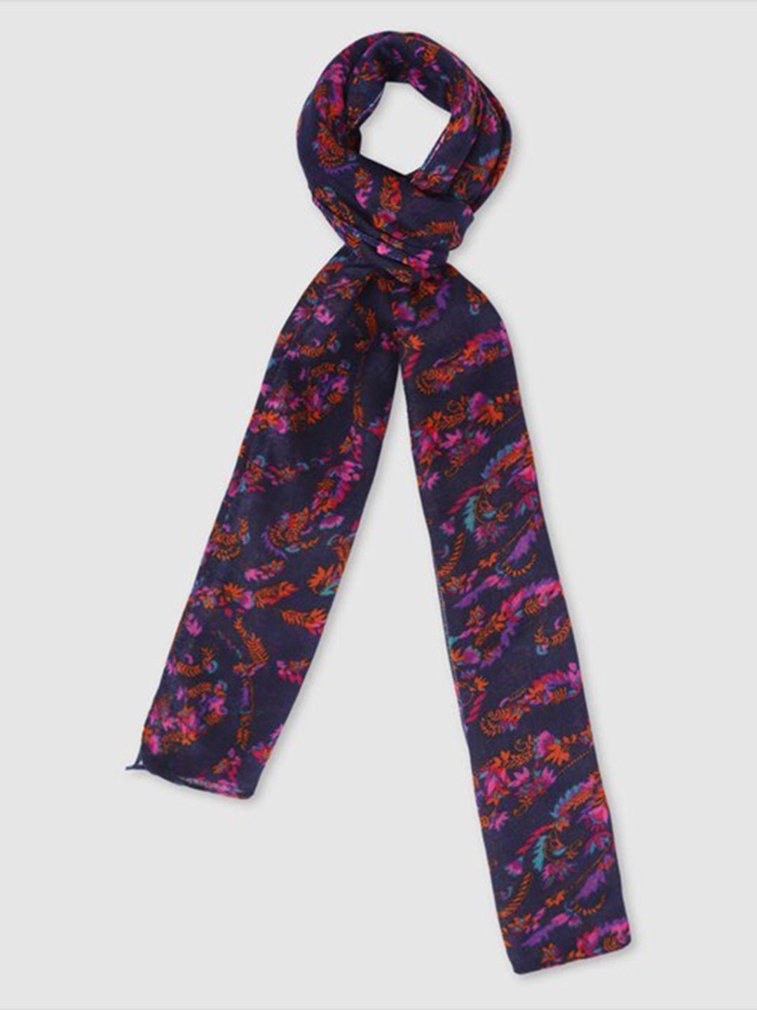 

Aila Floral Printed Scarf, Navy blue