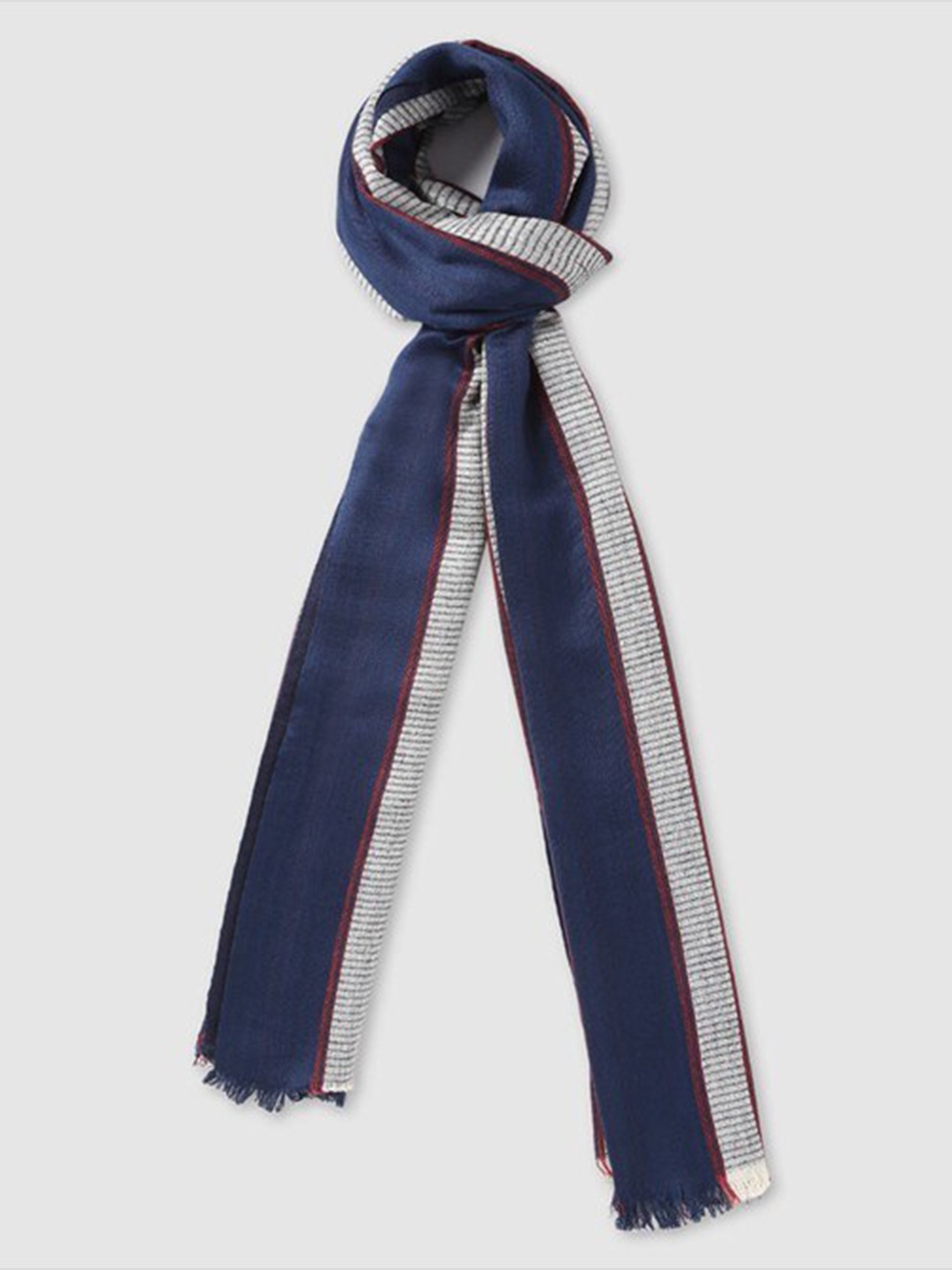 

Aila Striped Frayed Border Scarf, Blue