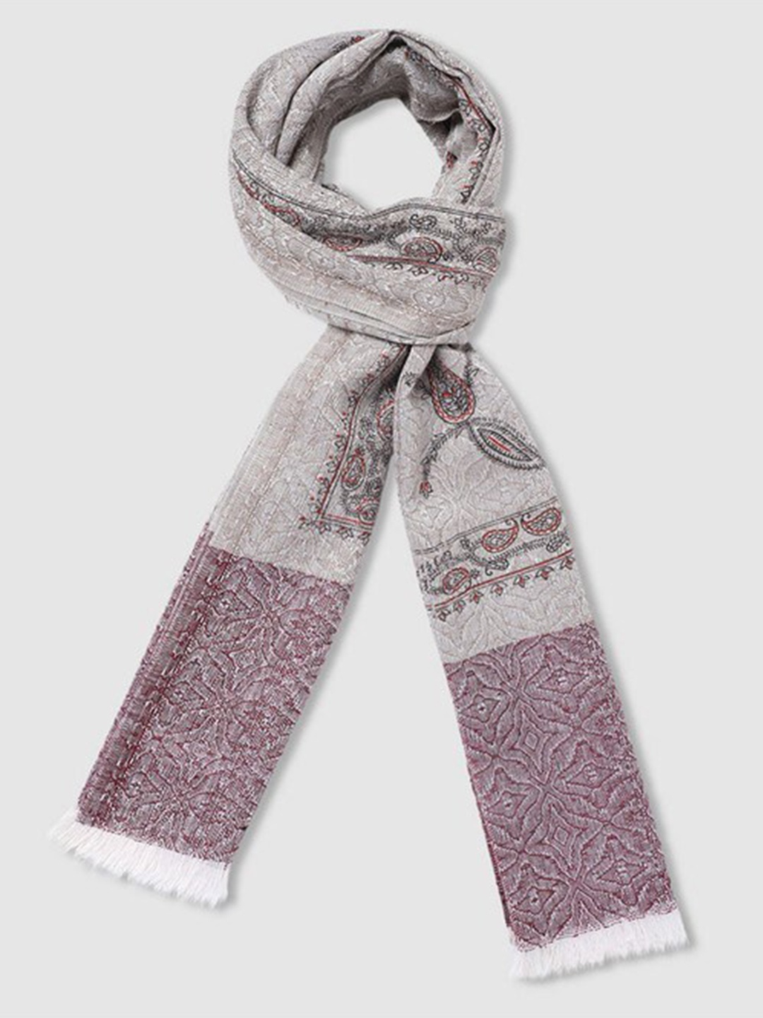 

Aila Ethnic Motifs Woven Design Cotton Scarf, Grey