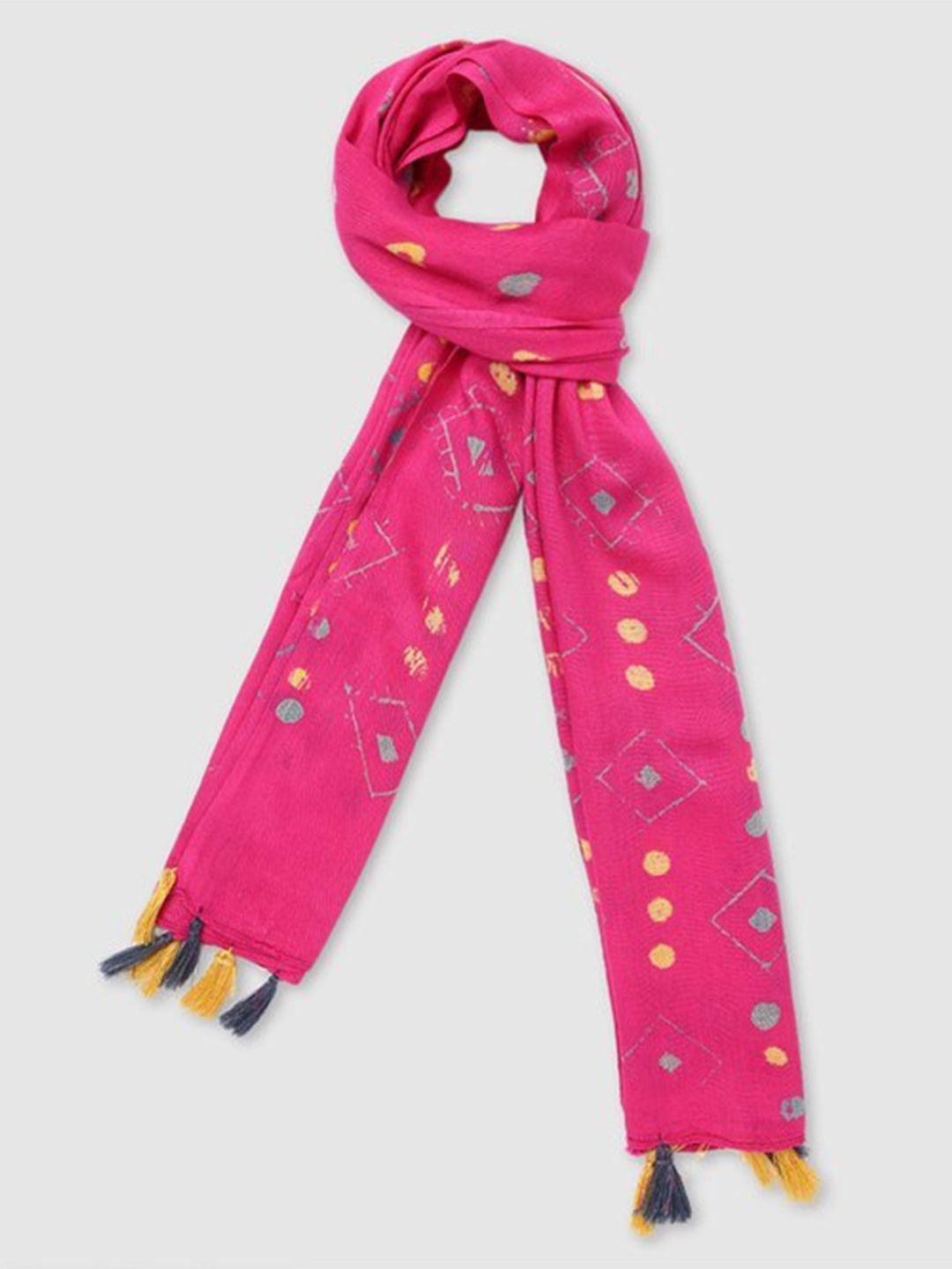 

Aila Printed Tasselled Border Scarves, Pink