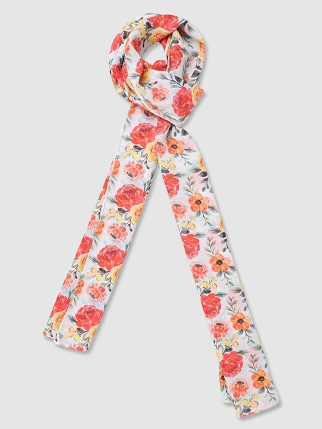 

Aila Women Floral Printed Scarf, White