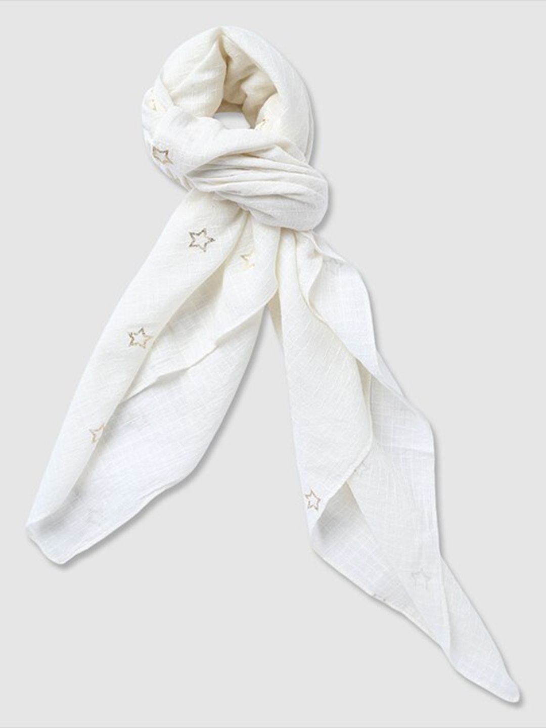 

Aila Women Conversational Printed Cotton Scarf, White