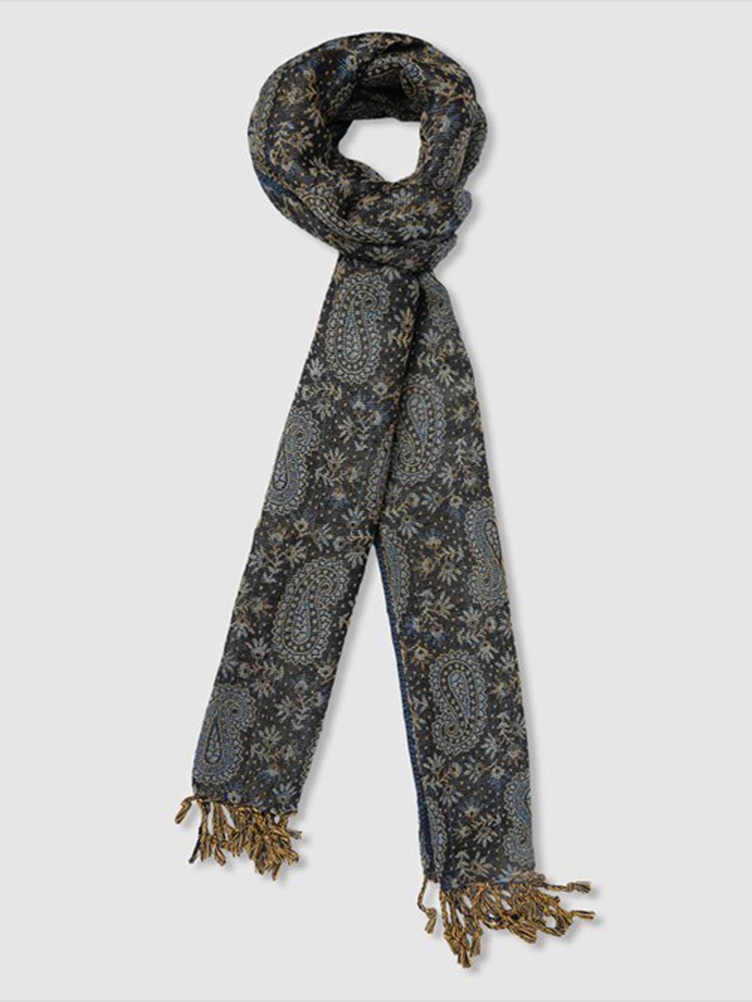 

Aila Paisley Printed Tasselled Cotton Scarf, Black