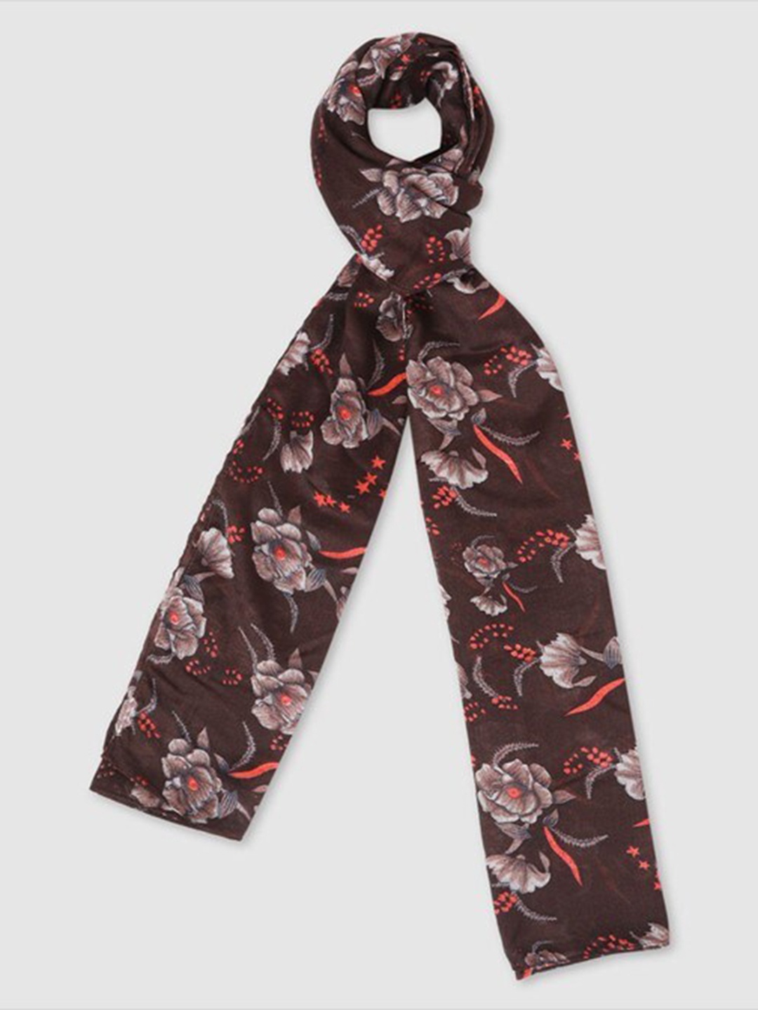 

Aila Floral Printed Scarf, Brown