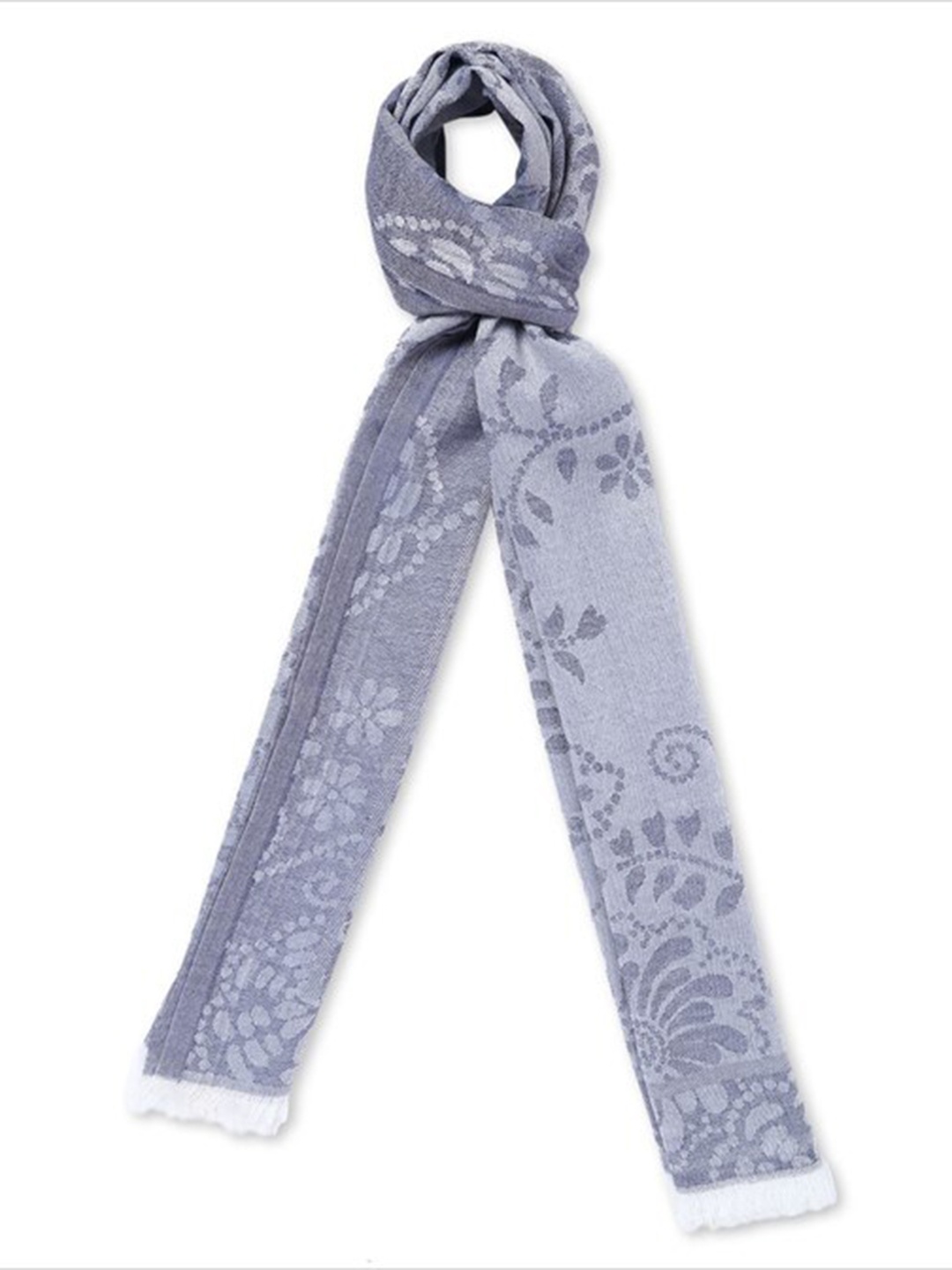 

Aila Printed Frayed Scarf, Grey