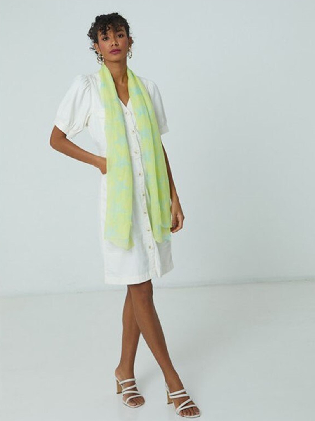 

Aila Geometric Printed Cotton Scarf, Green