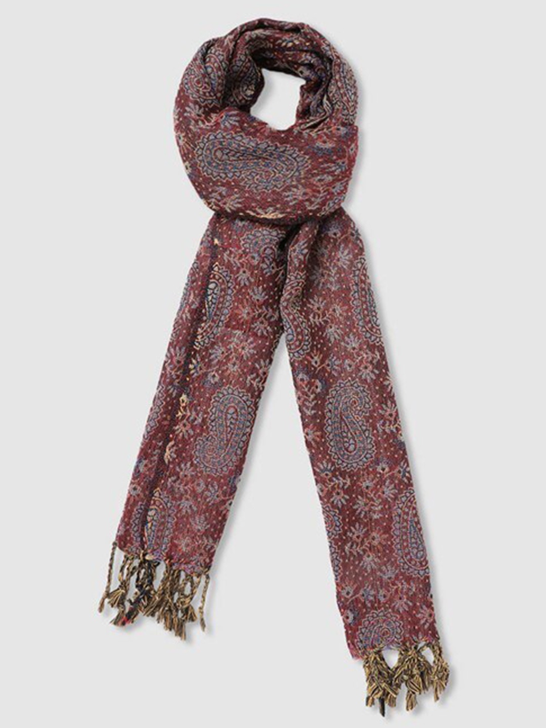 

Aila Women Paisley Printed Cotton Scarf, Brown