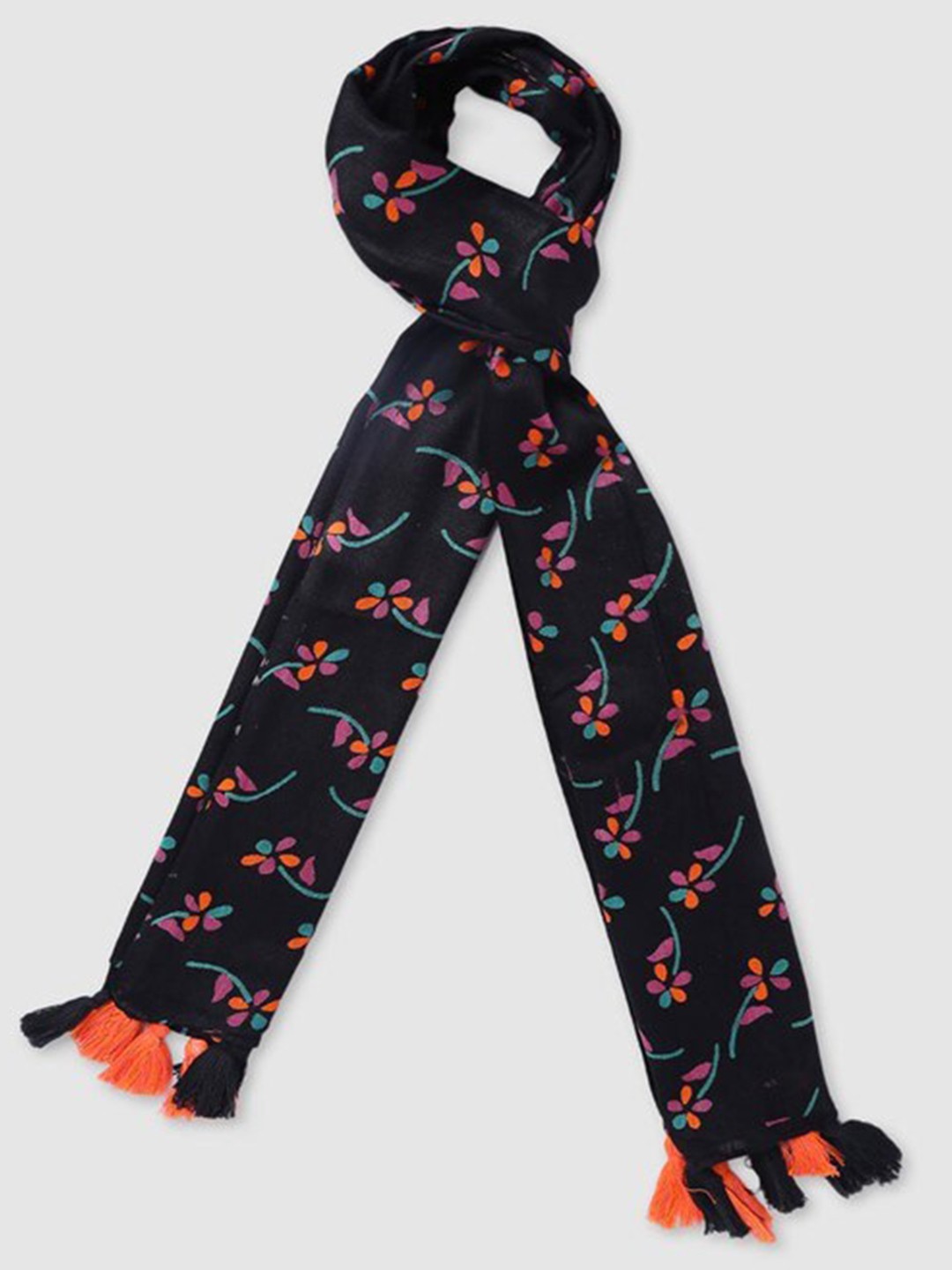 

Aila Women Floral Printed Scarf, Black