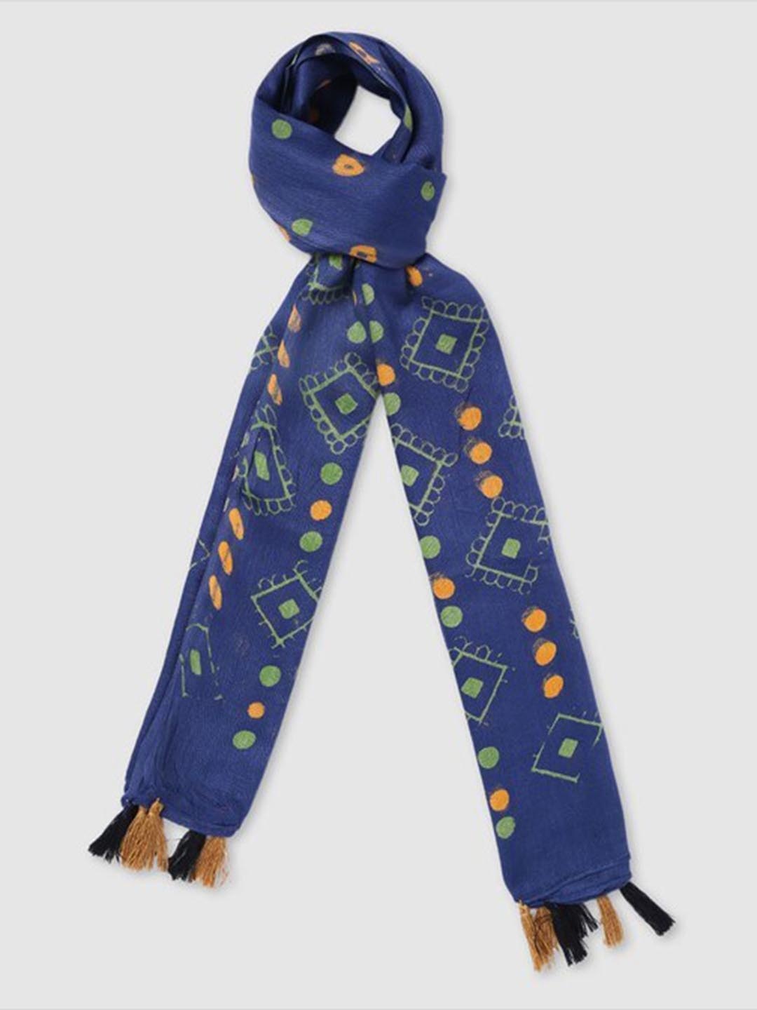 

Aila Printed Tasselled Border Scarves, Blue