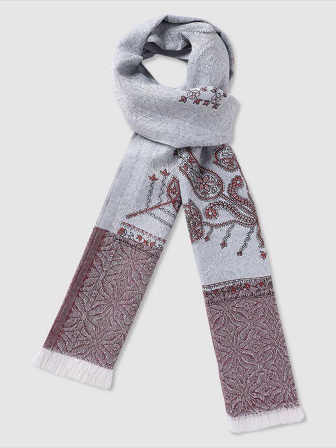 

Aila Ethnic Motifs Printed Cotton Scarf, Grey