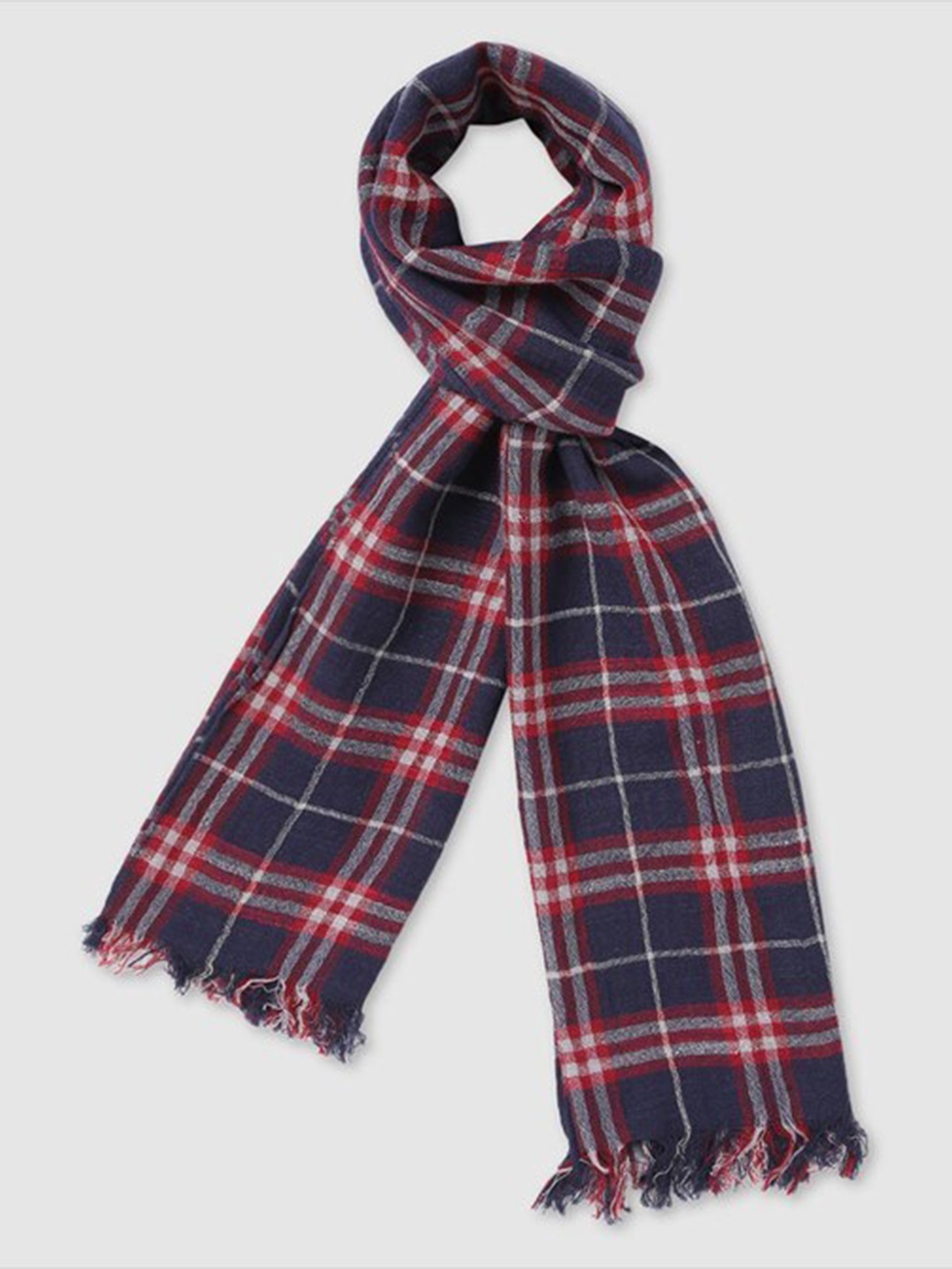 

Aila Checked Printed Cotton Scarf, Black