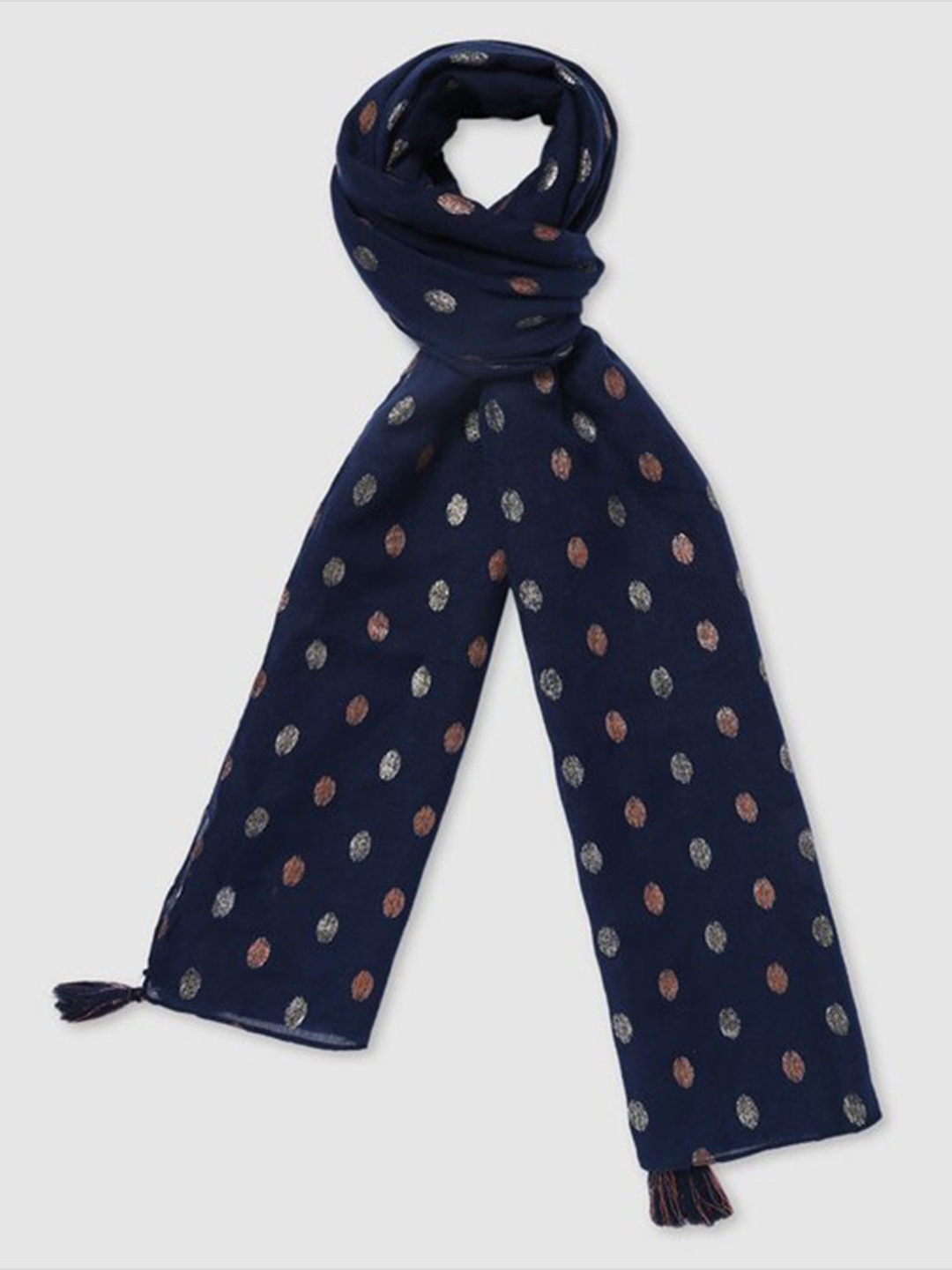 

Aila Ethnic Motif Printed Scarf, Navy blue