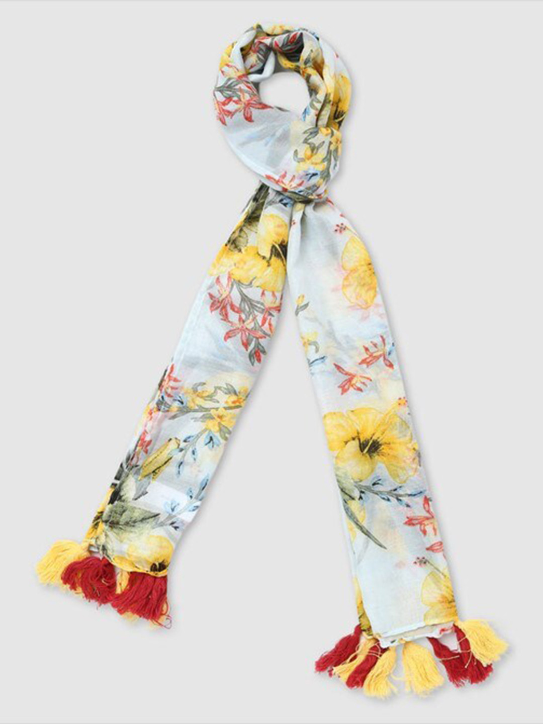 

Aila Floral Printed Scarf, White