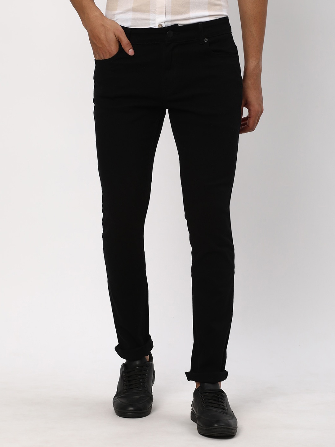 

R&B Men Slim Fit Mid-Rise Dark Shade Clean Look Cotton Jeans, Black