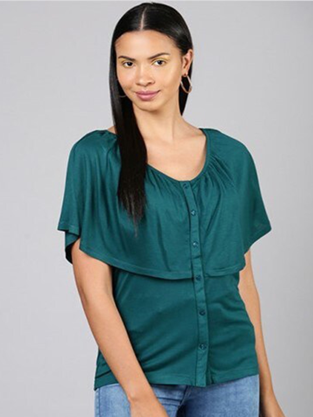 

Aila Round Neck Cotton Top, Green