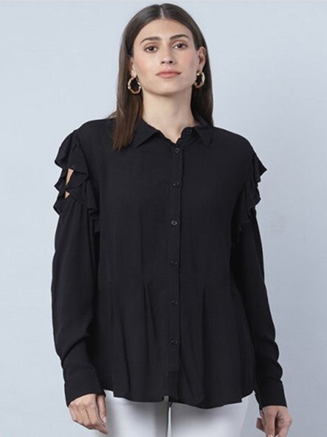 

Aila Shirt Collar Cotton Shirt Style Top, Black