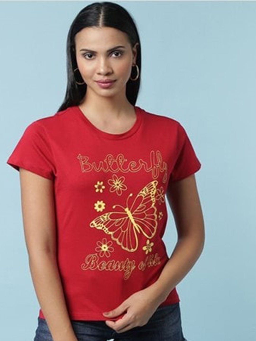 

Aila Graphic Printed Tshirt, Red