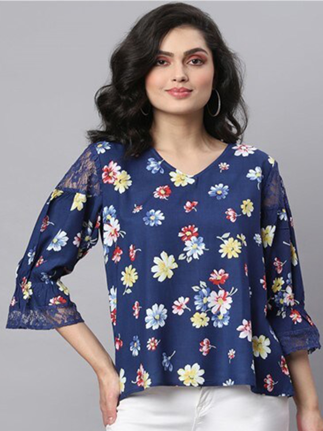 

Aila Floral Print Puff Sleeve Top, Blue