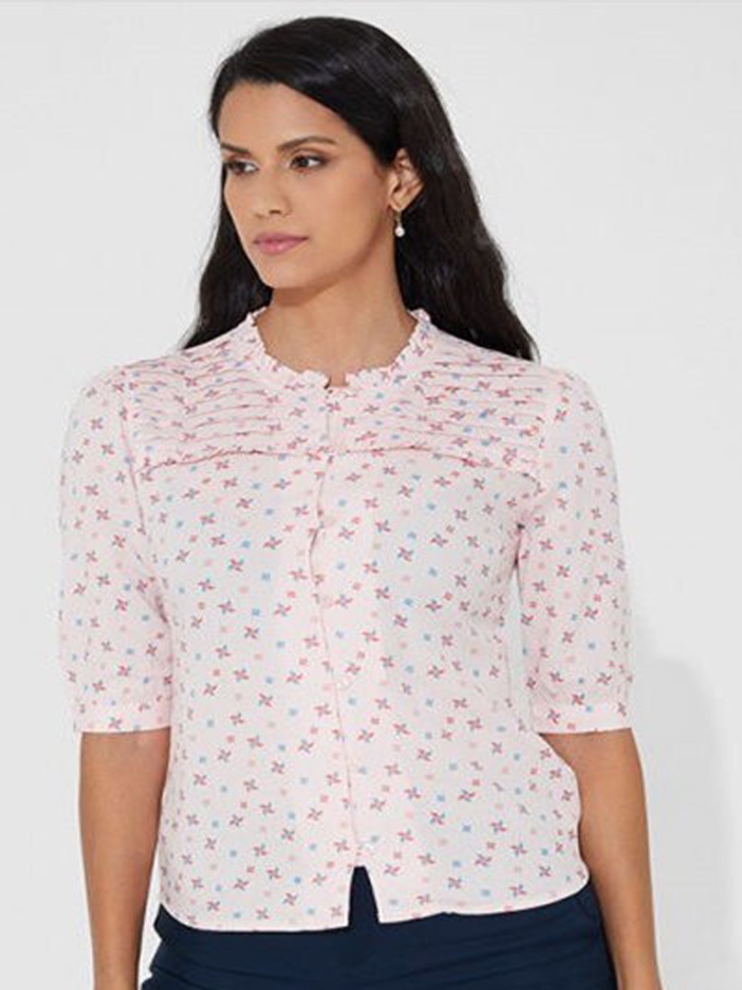 

Aila Floral Print Cotton Shirt Style Top, Pink