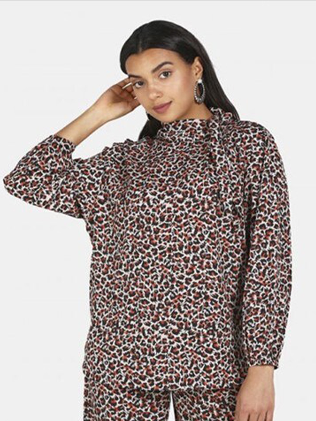 

Aila Animal Printed Regular Top, Brown