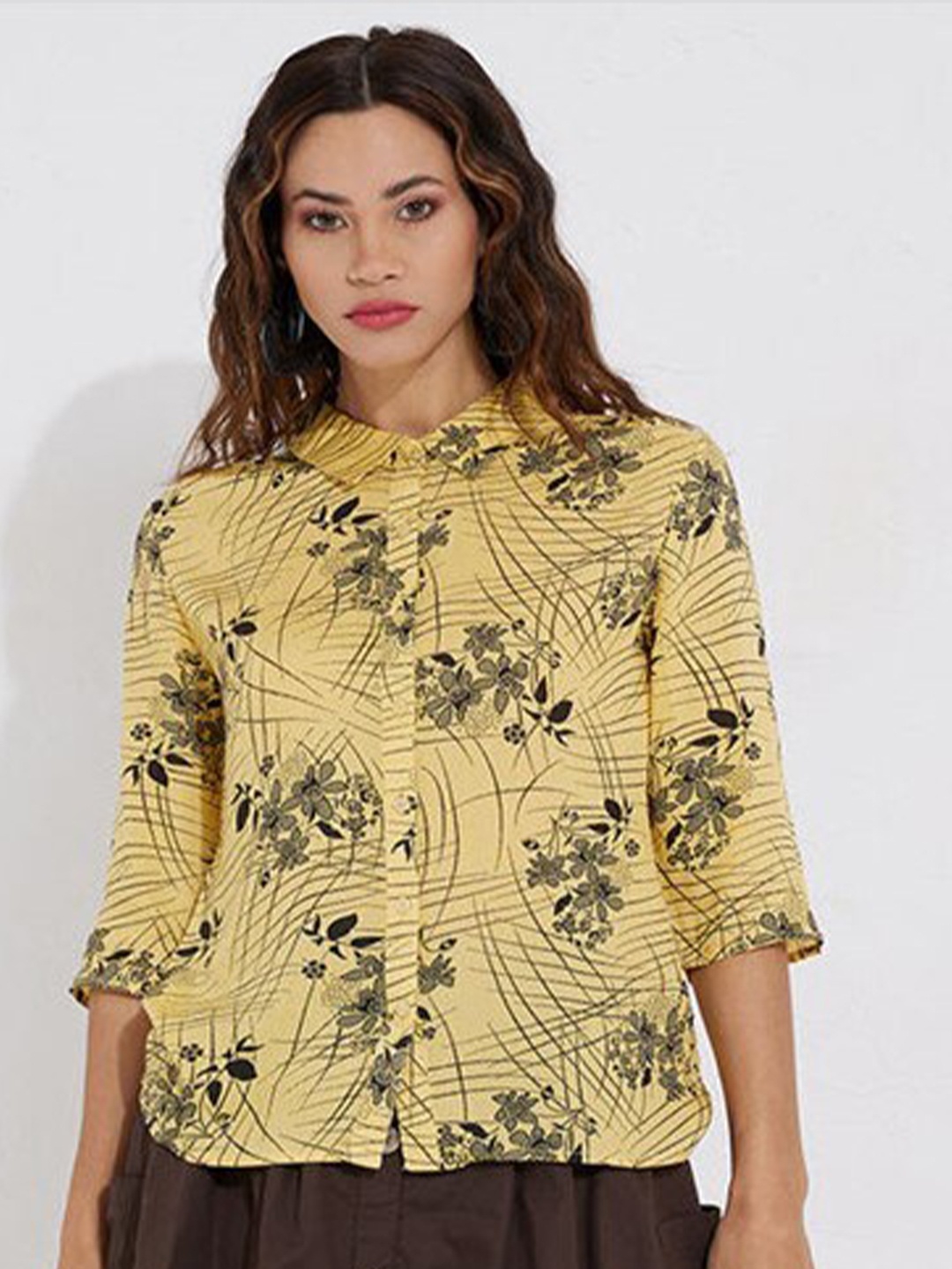 

Aila Floral Printed Shirt Style Top, Yellow