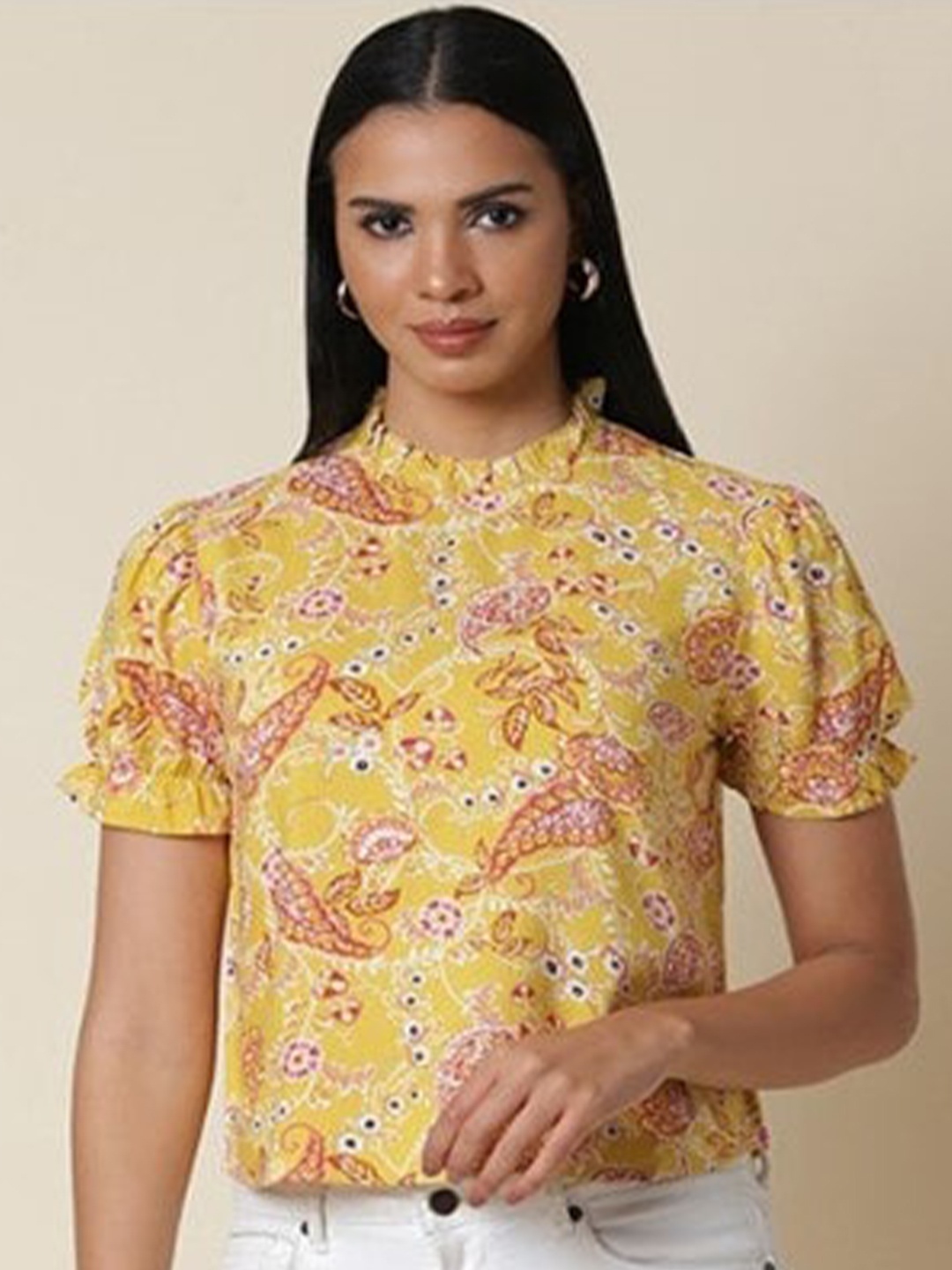 

Aila Floral Printed Puff Sleeves Top, Yellow